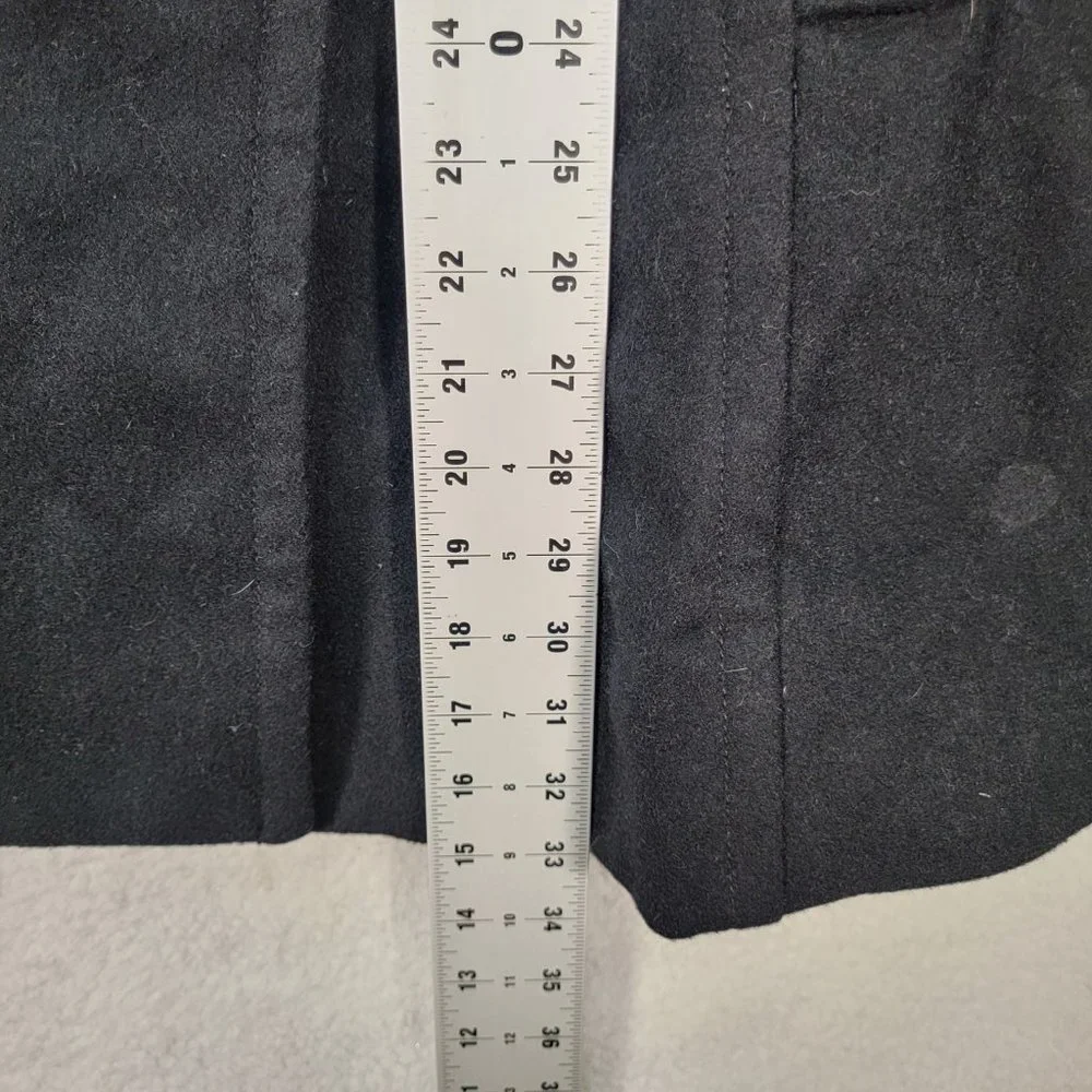 Kimchi Blue Black Wool Ruffled Button High Neck Classic Warm Pea Coat Jacket - Picture 9 of 15